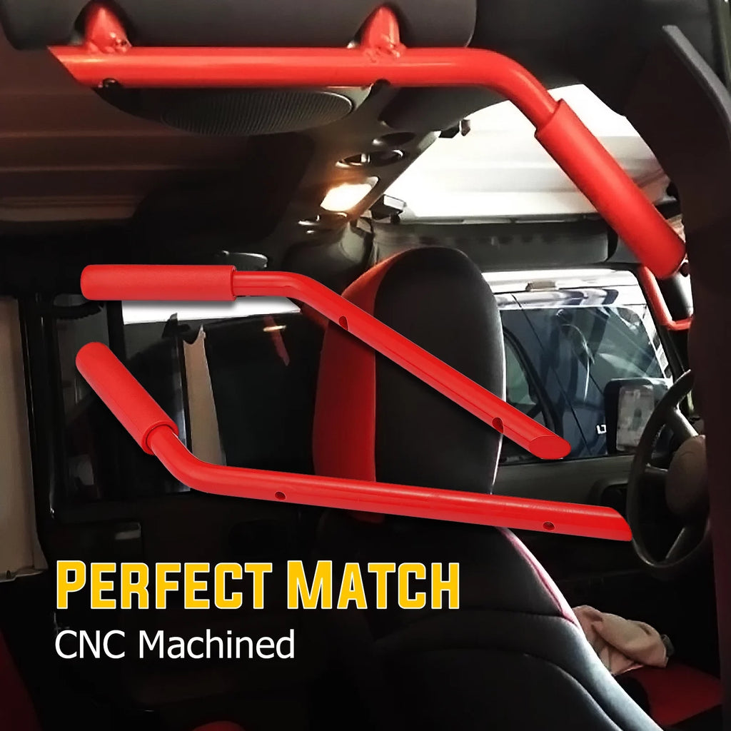 Top-quality WEISEN- Powder Coated Red Aluminum Full Front & Rear Grab Bar Handles Set for 07-18 Jeep Wrangler JK