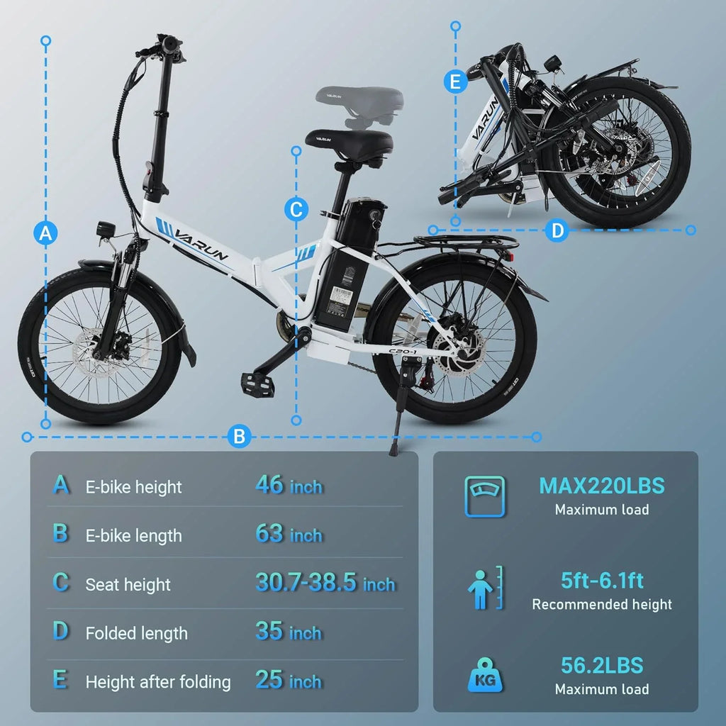 Top-quality VARUN Electric Bike - 500W Folding Ebike with Stylish 20" Wheels, 48V Lithium Battery for 40 Miles Range and 20MPH Speed