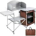 SKYSHALO Portable Folding Cook Table for BBQ, Party, Camping, Brown Color, Outdoor Camp Table 2-Tier, Camping Kitchen Table with Zippered Bag - Perfect for your project