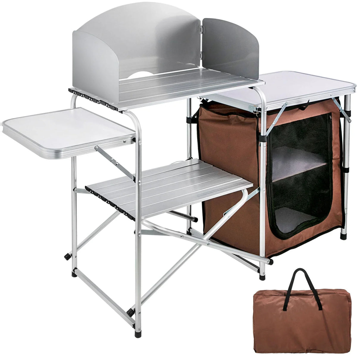 SKYSHALO Portable Folding Cook Table for BBQ, Party, Camping, Brown Color, Outdoor Camp Table 2-Tier, Camping Kitchen Table with Zippered Bag - Perfect for your project