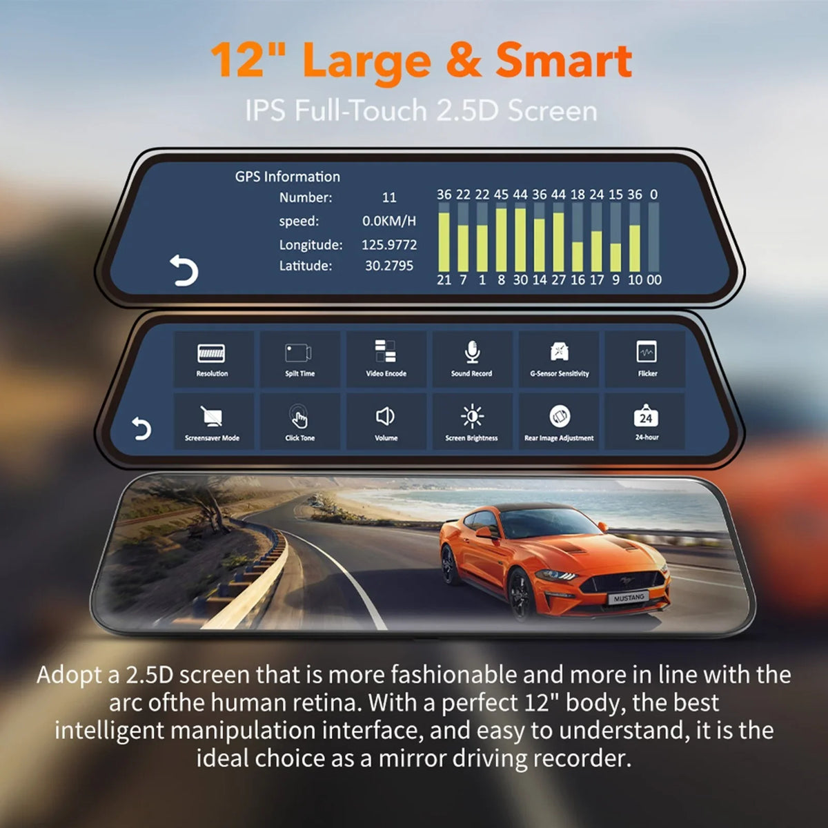 12" 4K Mirror Dash Cam, 2160P WiFi Rear View Mirror Dash Cam with 1440P Rear Camera, WiFi Dual Dash Camera for Cars with Parking Assist, G-Sensor, 64GB TF Card & GPS - Perfect for your project