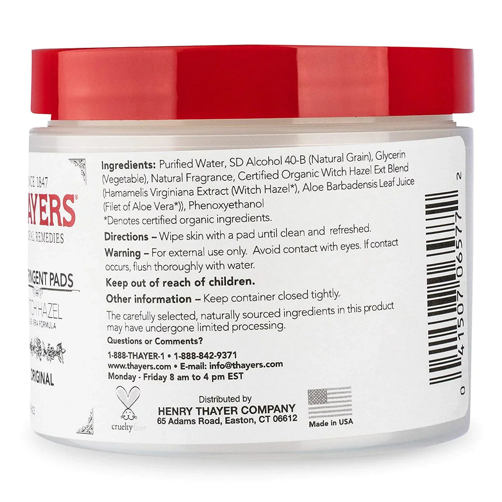 Top-quality Thayers Witch Hazel Aloe Vera Formula Original 60 Pads Pack of 4