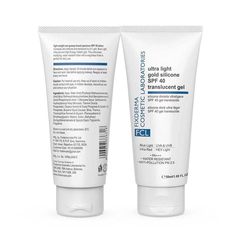 FIXDERMA COSMETIC LABORATORIES Ultra Light Gold Silicone SPF 40 Translucent Gel | Moisturizer for Acne Prone Skin | Sunscreen for Body & Face | Sun Screen Prote - Perfect for your project