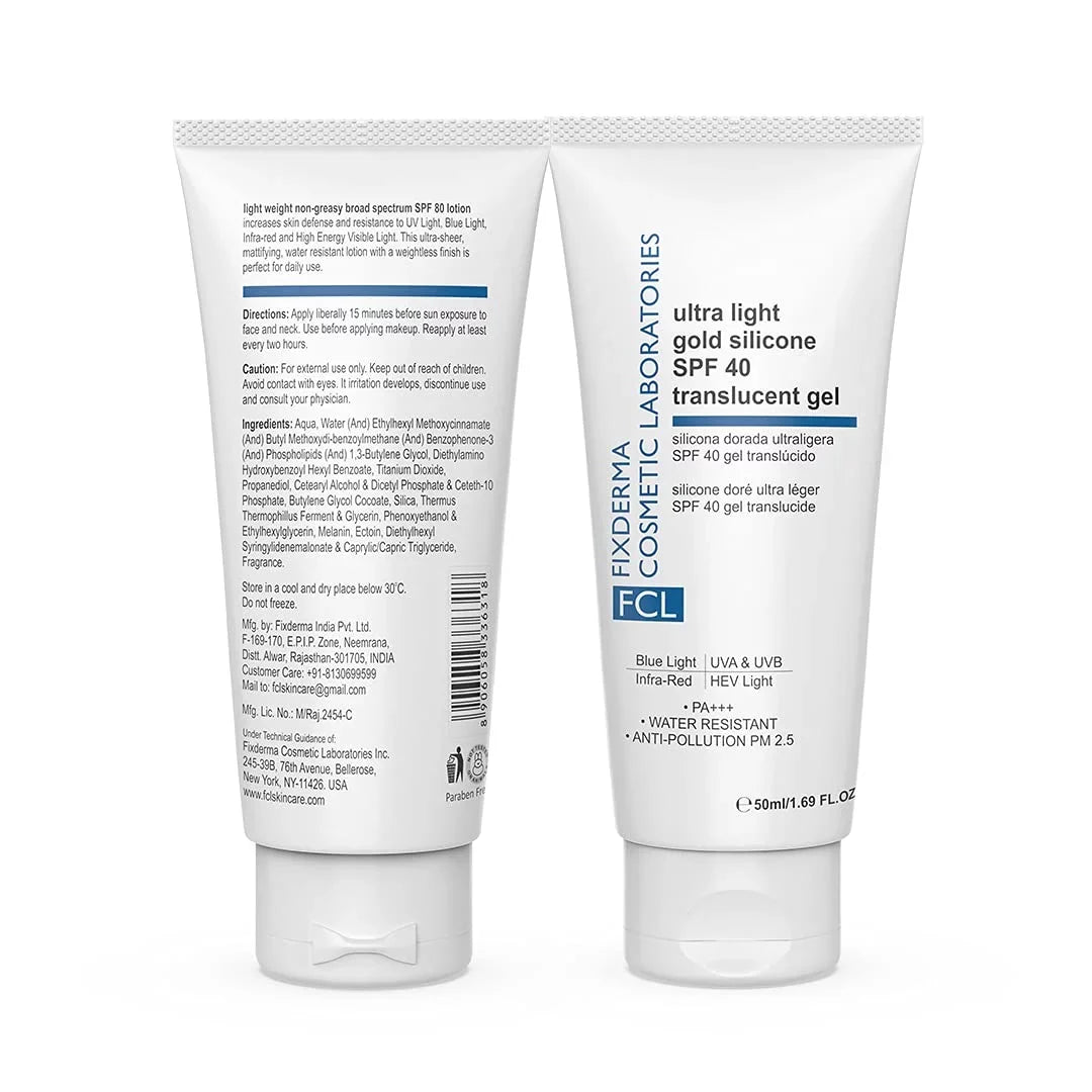 FIXDERMA COSMETIC LABORATORIES Ultra Light Gold Silicone SPF 40 Translucent Gel | Moisturizer for Acne Prone Skin | Sunscreen for Body & Face | Sun Screen Prote - Perfect for your project