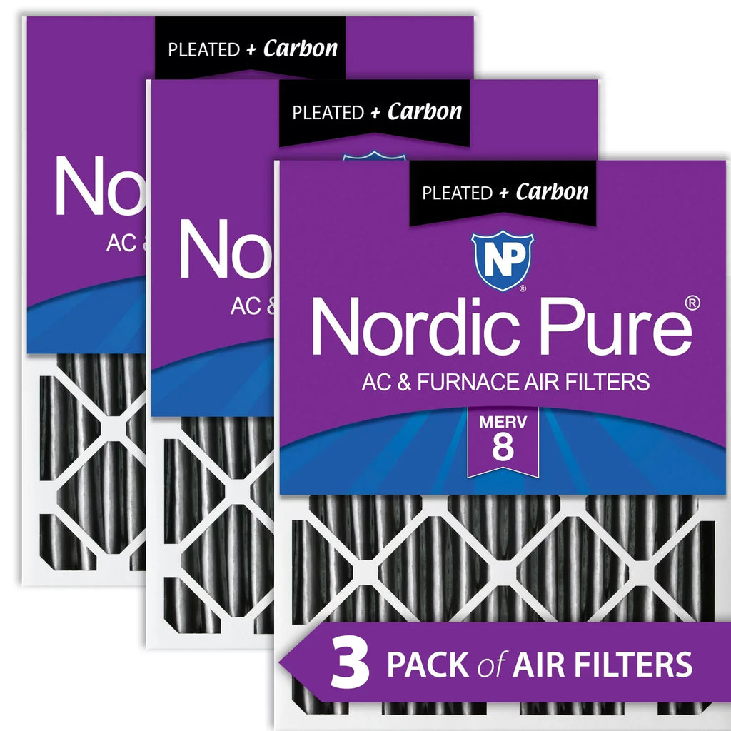Top-quality Nordic Pure 16x25x2 Furnace Air Filters MERV 8 Pleated Plus Carbon 3 Pack