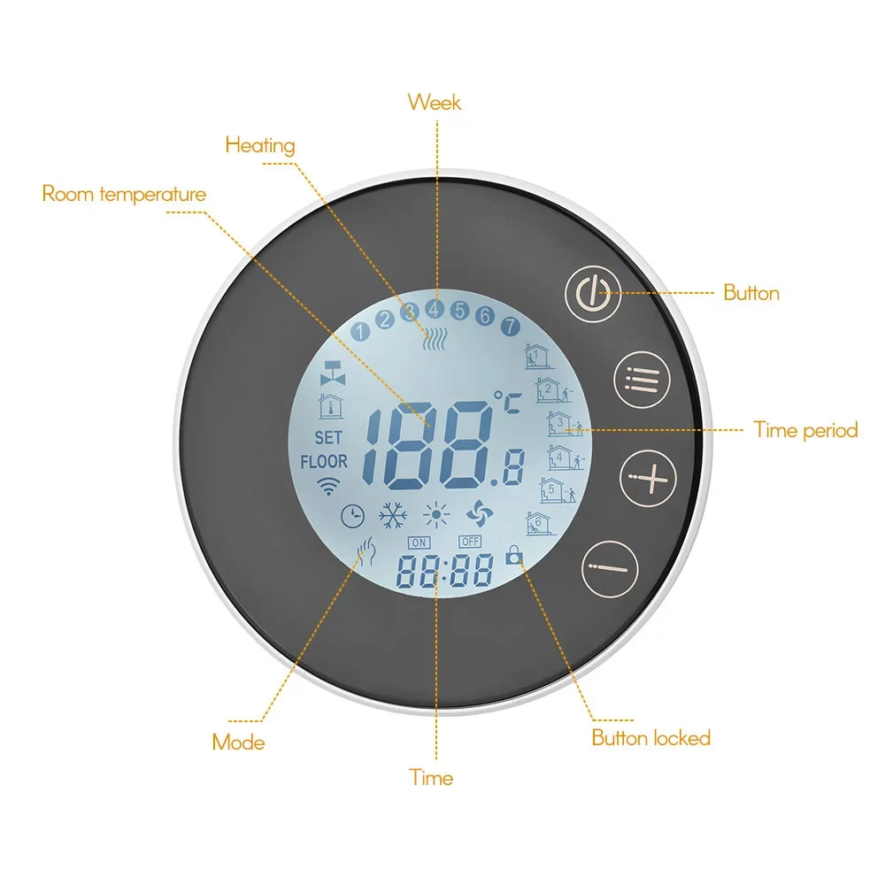Programmable Smart Digital Room Controller with Round Backlight LCD Touchscreen for Home School Office Hotel
