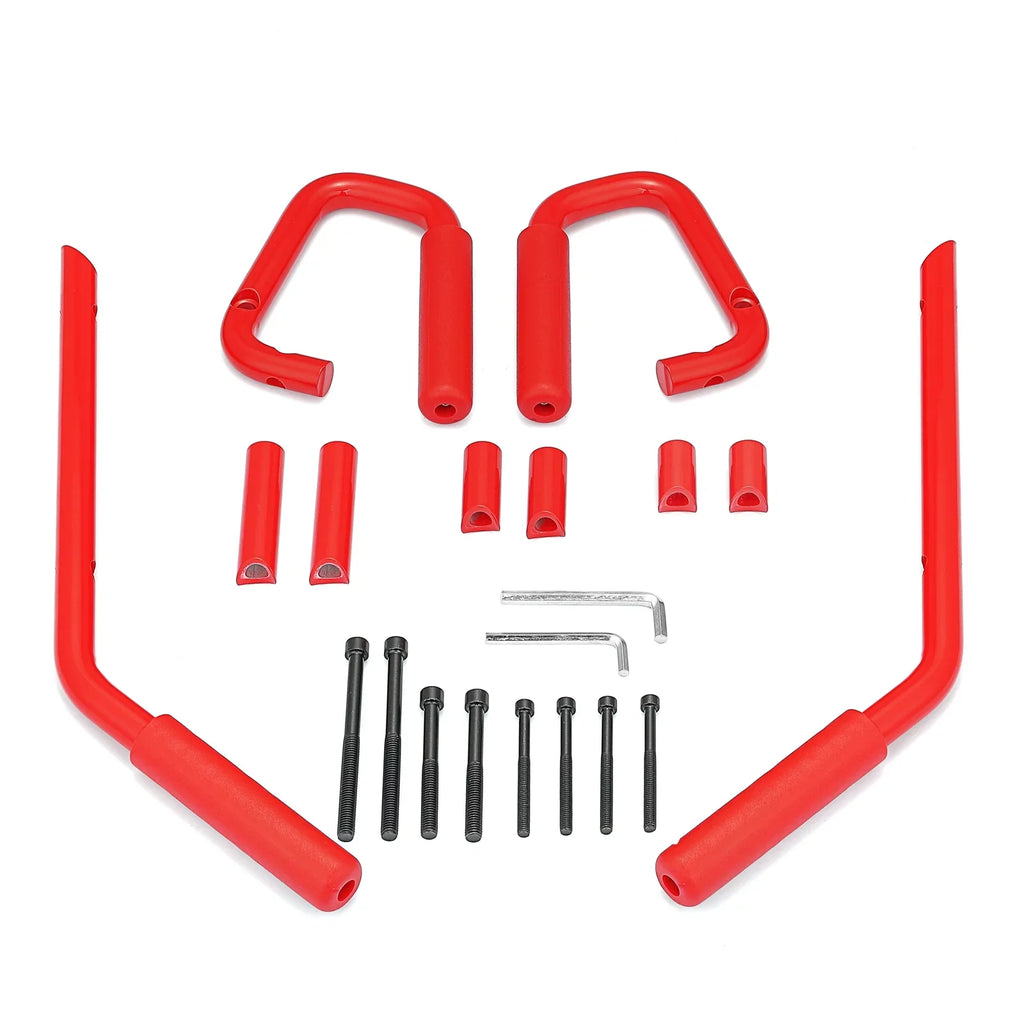 Top-quality WEISEN- Powder Coated Red Aluminum Full Front & Rear Grab Bar Handles Set for 07-18 Jeep Wrangler JK