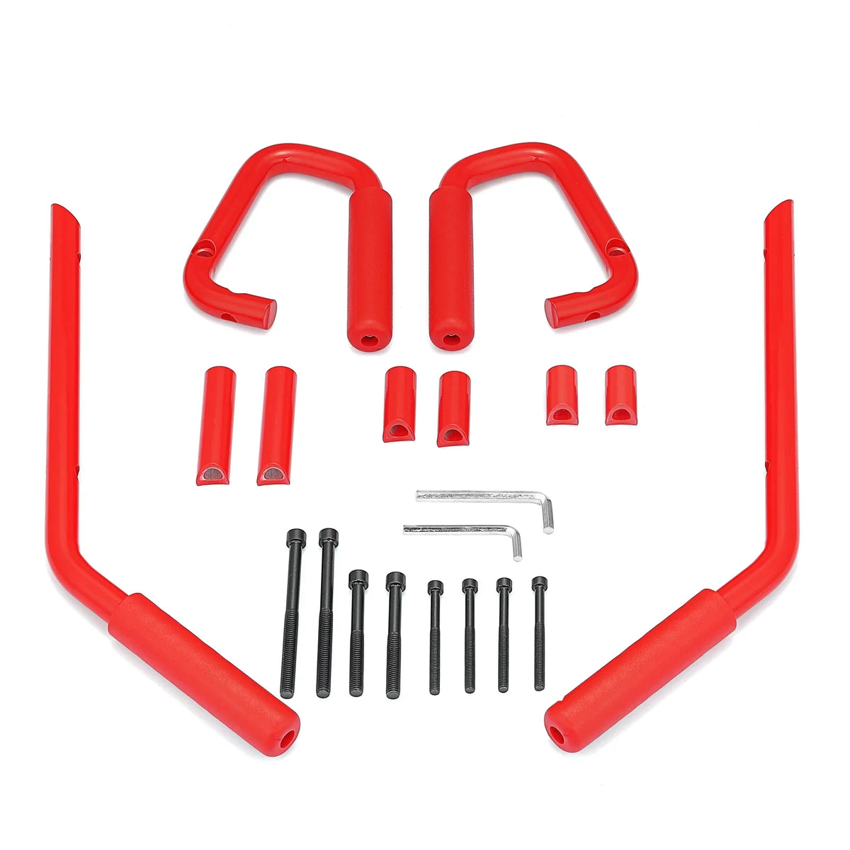 Top-quality WEISEN- Powder Coated Red Aluminum Full Front & Rear Grab Bar Handles Set for 07-18 Jeep Wrangler JK