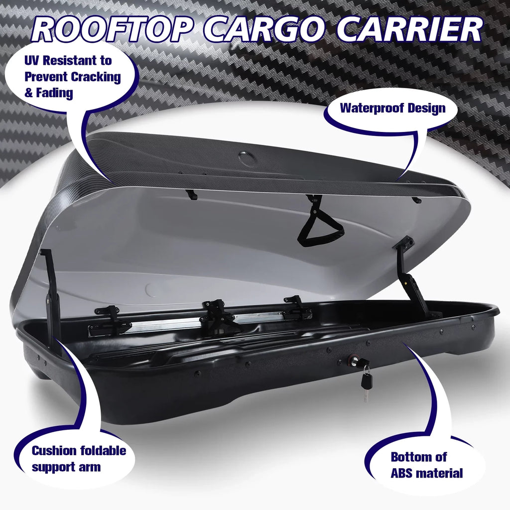 Top-quality Large Rooftop Cargo Carrier Hard Shell Rooftop Cargo Box with Double Locks, 13 ftÂ³ Waterproof Cargo Box for SUV Rooftop 56.3" L x 30.3" W x 13.8" H, Carbon Fibre Grain