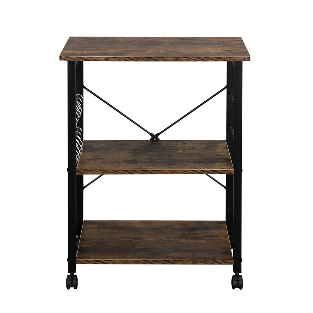 3 Tier Kitchen Microwave Cart, Microwave Stand on Wheels, Coffee Cart with Storage, Rolling Bakers Rack Workstation Shelf with 10 Hooks (24 x 16 x 29 Inches, Rustic Brown) - Perfect for your project