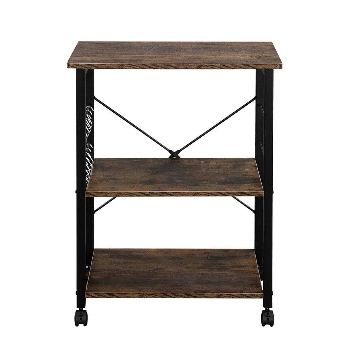 3 Tier Kitchen Microwave Cart, Microwave Stand on Wheels, Coffee Cart with Storage, Rolling Bakers Rack Workstation Shelf with 10 Hooks (24 x 16 x 29 Inches, Rustic Brown) - Perfect for your project