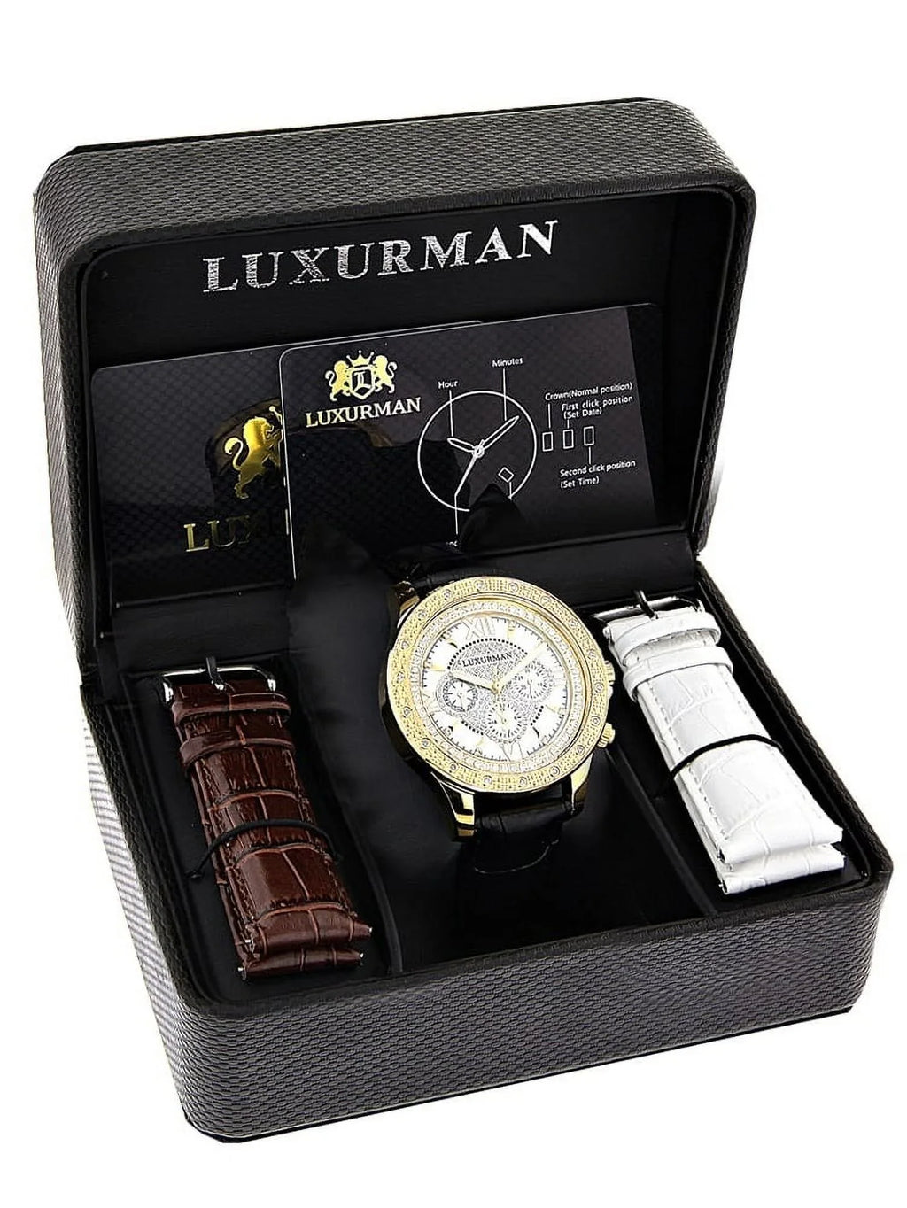 Top-quality Men's Diamond Black Watch with Two Extra Leather Straps