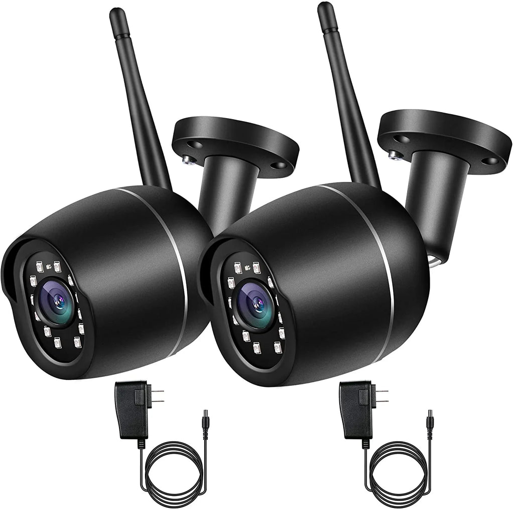 Security Cameras, 2 Pack 1080P WiFi Full Metal Case Cameras for Home Security Outdoor Waterproof Bullet Camera Two-Way Audio, Motion Detection Alert, SD Card Cloud, Compatible with Alexa