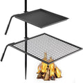 Top-quality Campfire Grill Grate,Double Layer Fire Pit Grill Grate Over Fire Pit,Three Section Height Adjustable Grill Grate for Outdoor Open Flame Cooking
