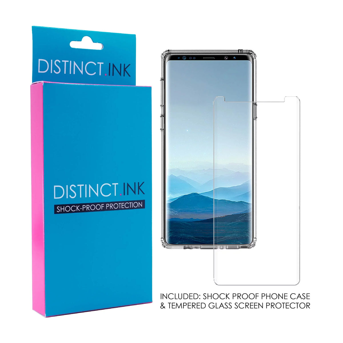 DistinctInk Clear Shockproof Hybrid Case for Samsung Galaxy Note 9 - TPU Bumper, Acrylic Back, Tempered Glass Screen Protector - Walk By Faith Not By Sign - Sneakers