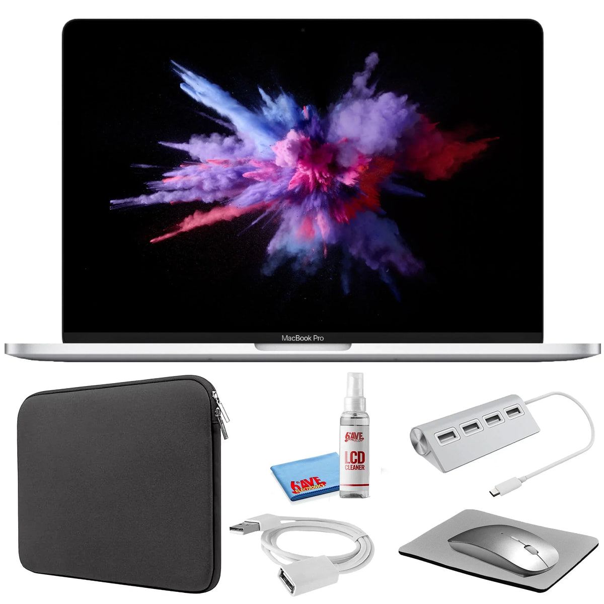 Apple Pro 13-inch (i5 1.4GHz, 128GB SSD) (Mid 2019, MUHQ2LL/A) - Silver Bundle with Black Zipper Sleeve + Laptop Starter Kit + Cleaning Kit (Refurbished)