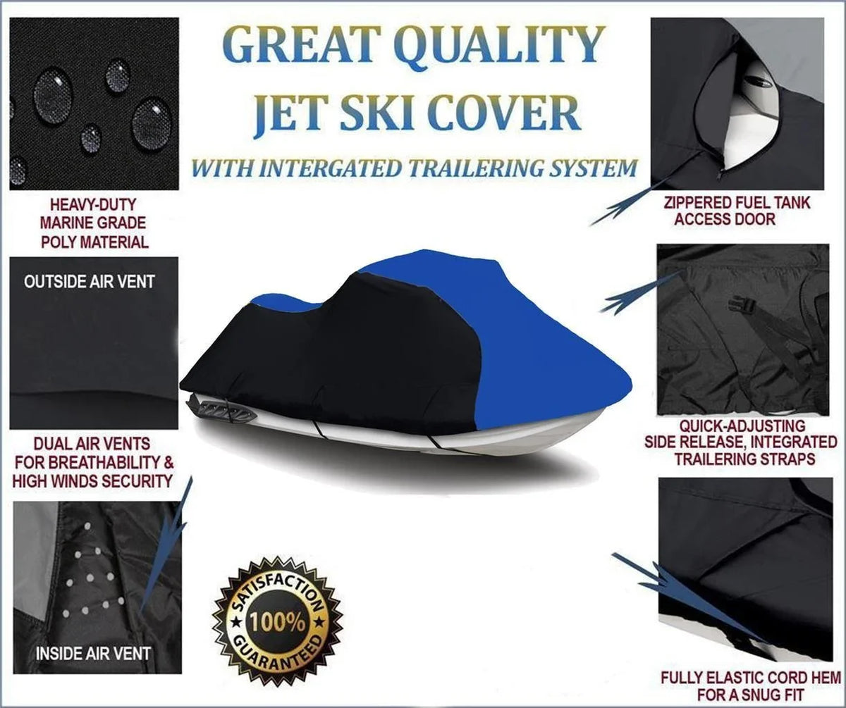 Top-quality BLACK / BLUE HEAVY-DUTY, PWC 600D JET SKI Cover Compatible for Yamaha Wave Runner GP760 1997 1998 1999 2000 2 Seater