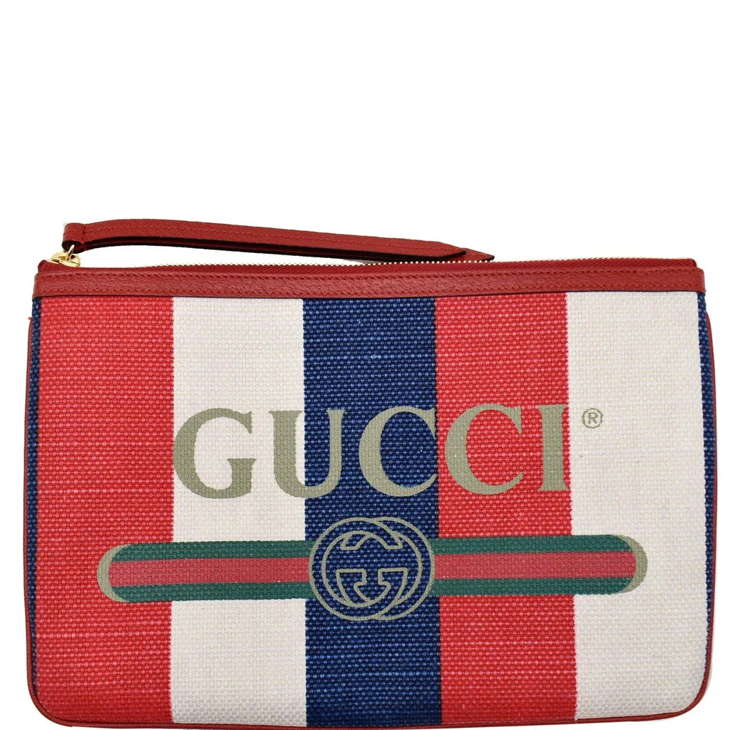 Top-quality Pre-owned GUCCI Linea Merida Web Stripe Canvas Zip Pouch Multicolor 524788