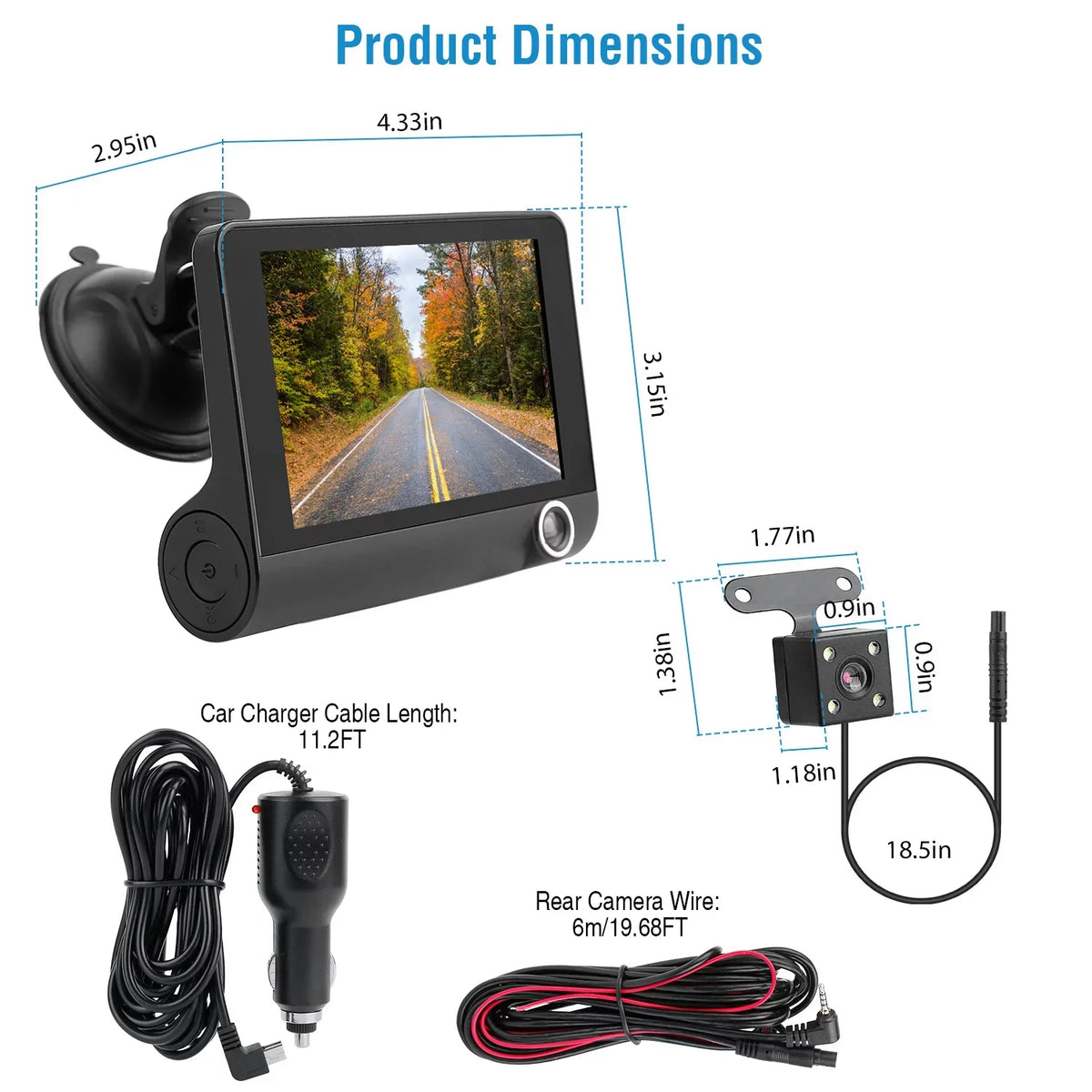 iMouTEK 1080P Touch Screen Car Dash 4in Cam Dash Camera Front and Rear Camera with G-Sensor Loop Recording Motion Detection - Perfect for your project