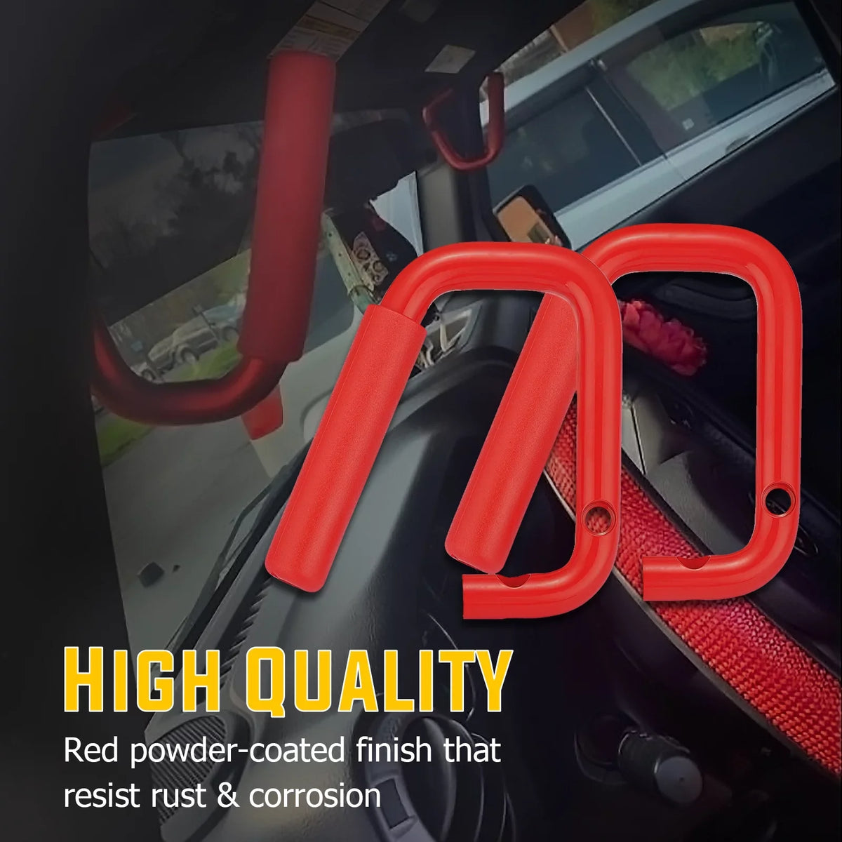 Top-quality WEISEN- Powder Coated Red Aluminum Full Front & Rear Grab Bar Handles Set for 07-18 Jeep Wrangler JK