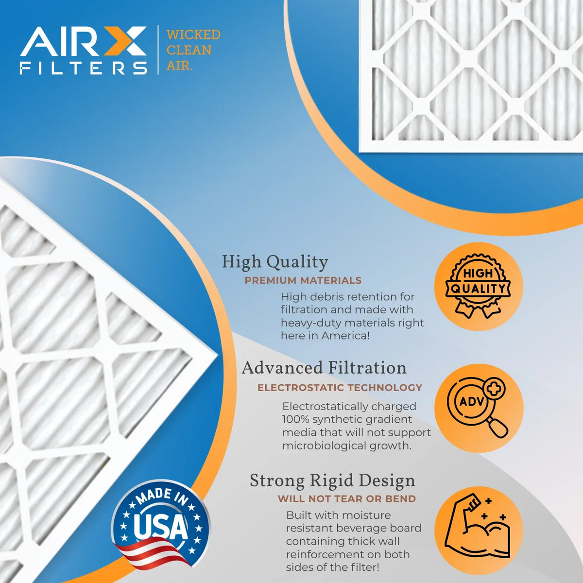 12x20x1 Air Filter MERV 13 Comparable to MPR 1500 - 2200 & FPR 9 Electrostatic Pleated Air Conditioner Filter 6 Pack HVAC AC Premium USA Made 12x20x1 Furnace Filters by AIRX FILTERS WICKED CLEAN AIR. - Perfect for your project