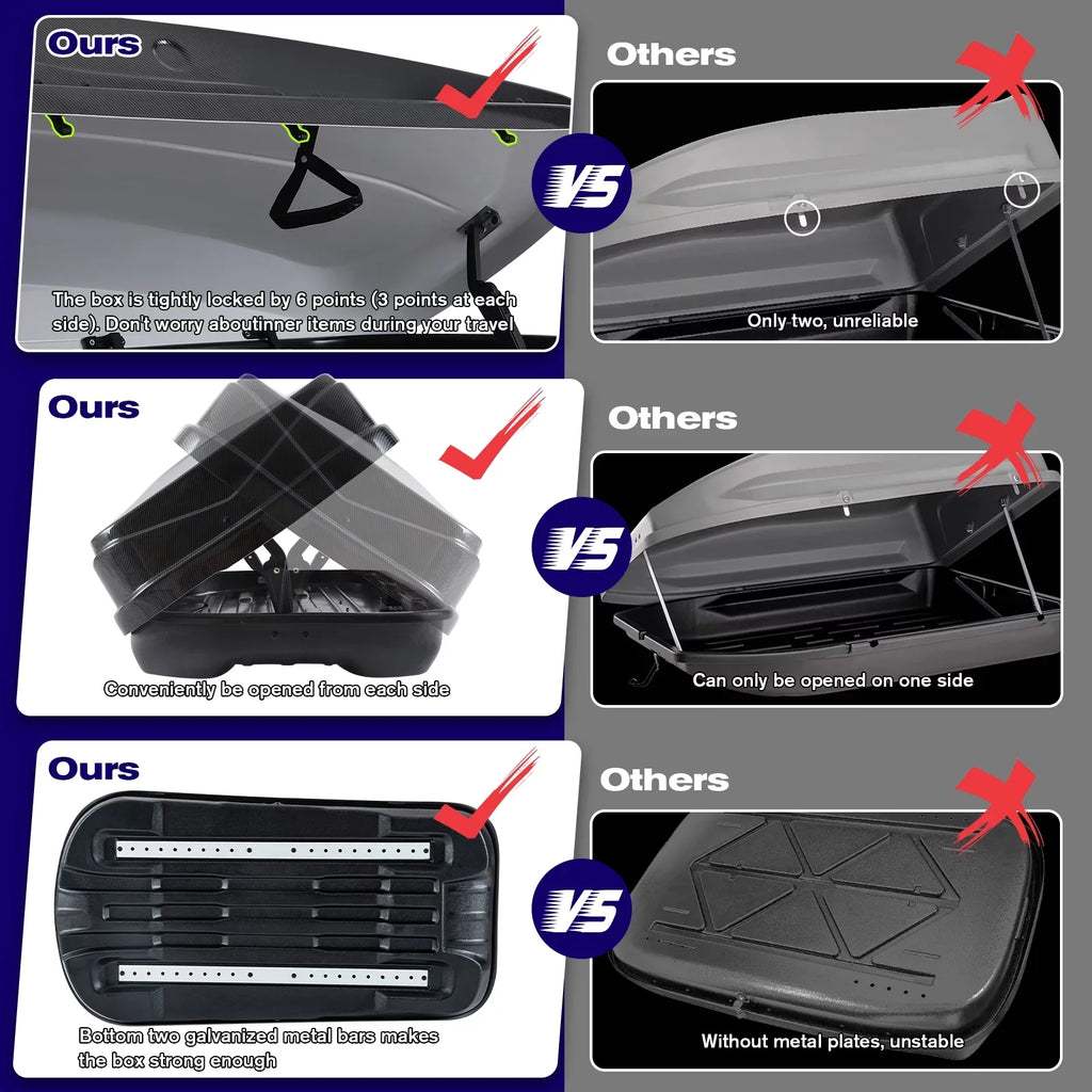 Top-quality Large Rooftop Cargo Carrier Hard Shell Rooftop Cargo Box with Double Locks, 13 ftÂ³ Waterproof Cargo Box for SUV Rooftop 56.3" L x 30.3" W x 13.8" H, Carbon Fibre Grain