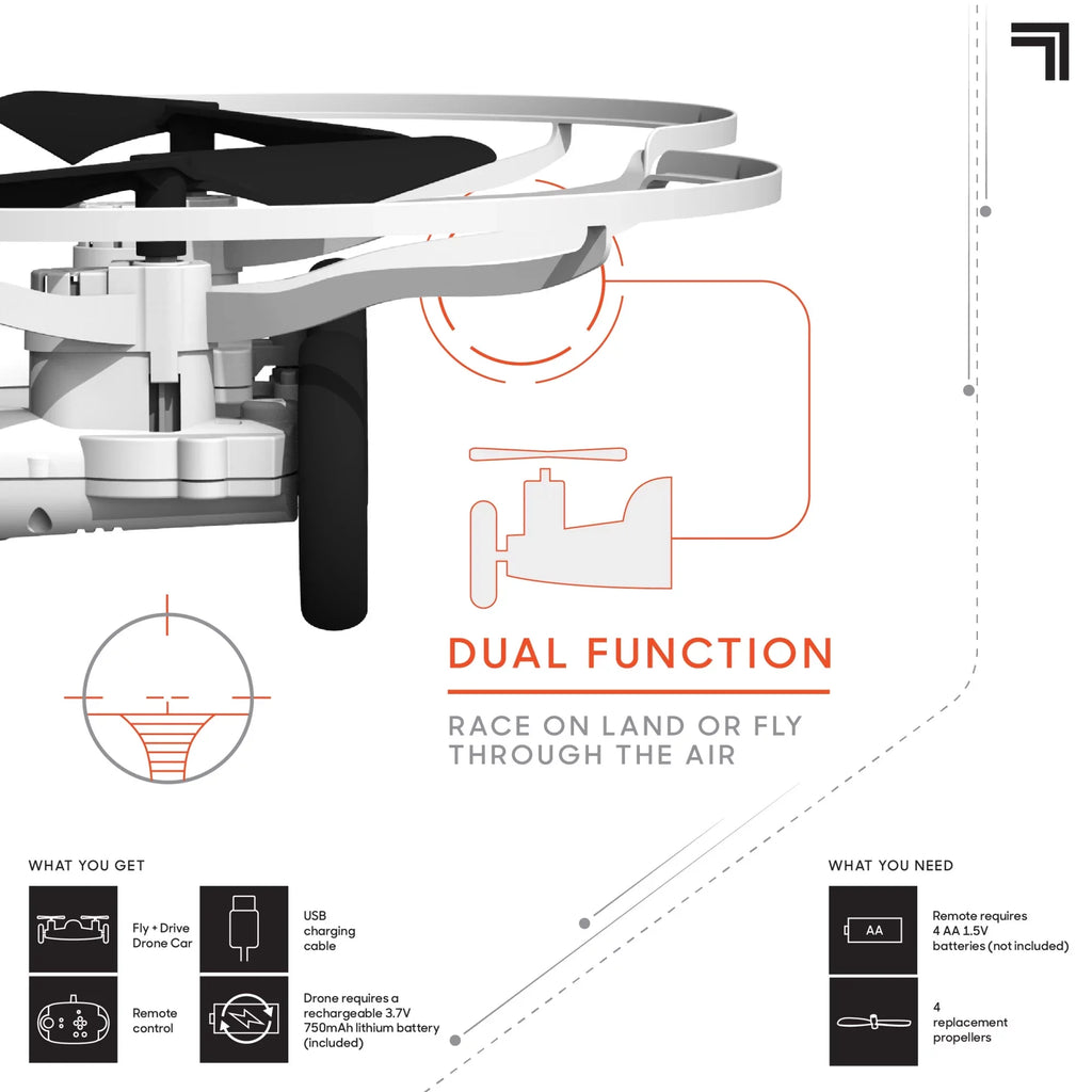 Top-quality SHARPER IMAGE Rechargeable Dual Function Fly + Drive Drone RC, 250ft Long Range Control and 215ft Max Altitude, 5in