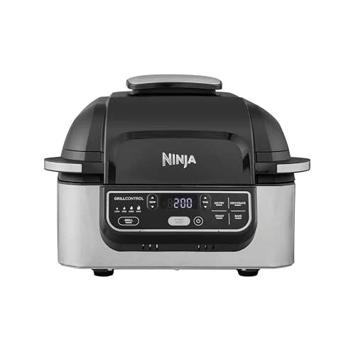 Ninja Foodi Grill i Frytkownica beztluszczowa, 5,7 l, smażenie bez oleju, grilowanie, pieczenie, ciasta i więcej, 5 funkcji gotowania, części bezpieczne do mycia w zmywarce, czarno/srebrna, AG301EU(Czarno/Srebrna/5.7L/5 Funkcji Gotowania)