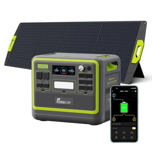 FOSSIBOT-Polska F2400 przenośna stacja zasilająca 2048Wh 2400W 200W panel słoneczny(Zielony/Czarny (200W Panel słoneczny))